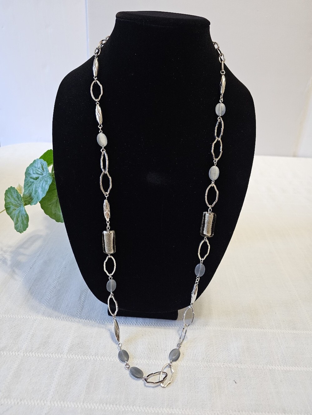 Elegant Silver and Gray Women's Long Necklace